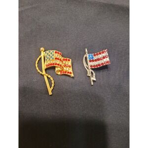Two American Flag Rhinestone  Patriotic Lapel Pin and Brooch
